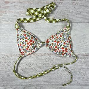 Linea Aqua Triangle Bikini Top White Floral & Strawberry Print SIZE S NWOT
